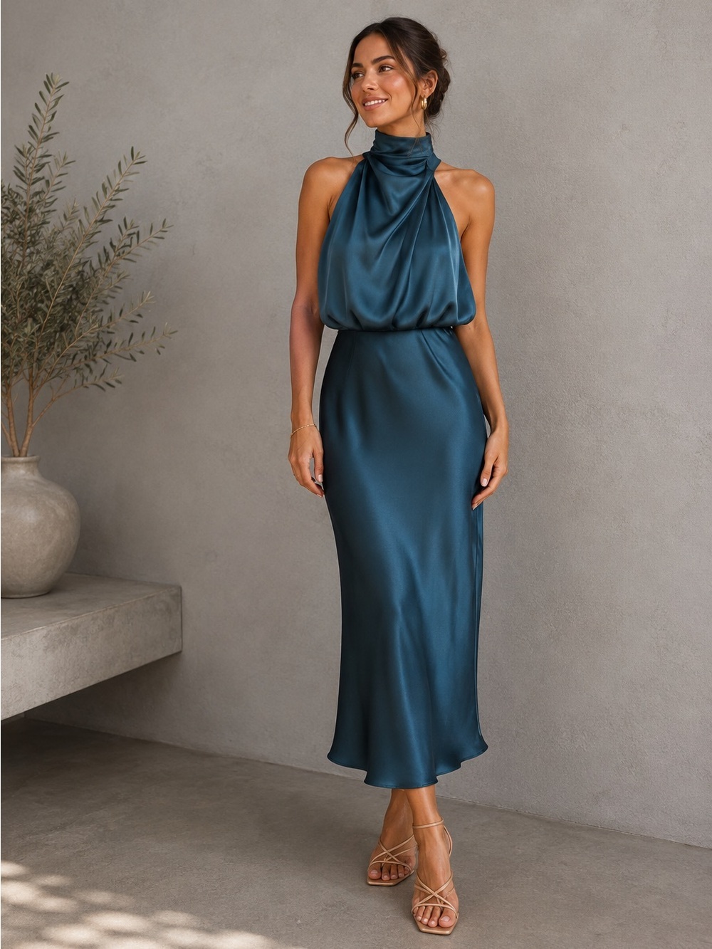 PETAL & PUP ANABELLE HALTER NECK MIDI DRESS - TEAL XS B2561